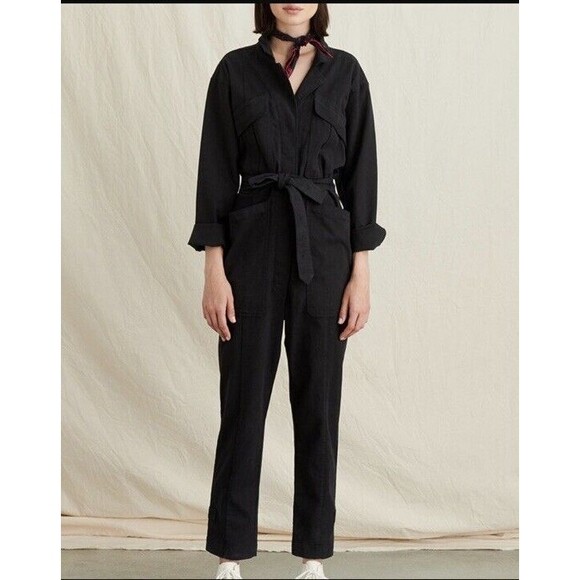 ALEX MILL Size XS Expedition Jumpsuit Washed Twill Black Cargo Flap Pockets.
